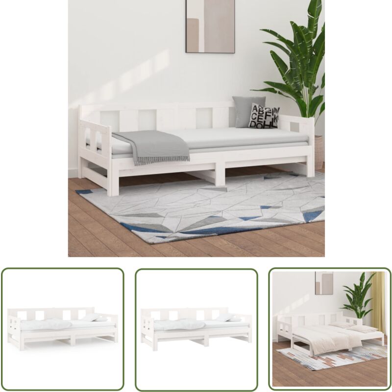 The Living Store - Lit coulissant sans matelas blanc 2x(90x190) cm - Lit Plateforme - Lit Convertible - Lit Tiroir - Meuble Compact - Chambre Petite