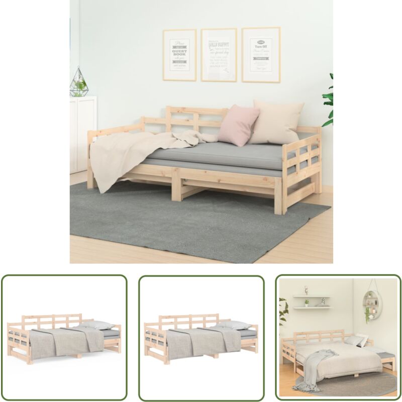 The Living Store - Lit coulissant sans matelas bois de pin solide - Lit Convertible - Lit Invité - Lit Compact - Meuble Multifonction - Lit Bois