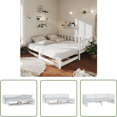 The Living Store Lit coulissant sans matelas 2x(90x200) cm blanc - Lit Convertible - Canapé Lit - Lit Deux Places - Meuble Chambre - Mobilier Salle Séjour