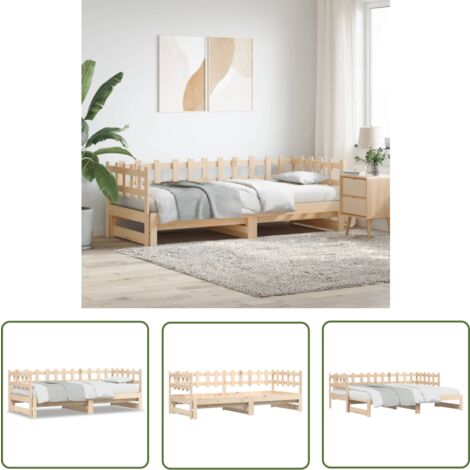 The Living Store Lit coulissant sans matelas 2x(90x200) cm Bois massif - Lit De Jour - Canapé-lit - Lit D'appoint - Lit Convertible - Meuble Multifonction