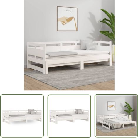 The Living Store Lit coulissant sans matelas blanc 2x(80x200)cm - Canapé Lit - Lit Invité - Lit Tiroir - Meuble Compact - Design Convertible
