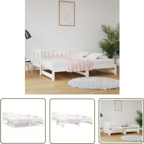 The Living Store Lit coulissant sans matelas blanc 2x(90x190) cm - Lit De Jour - Canapé-lit - Lit D'appoint - Lit Convertible - Meuble Multifonction