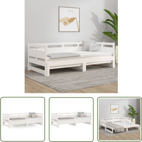 The Living Store Lit coulissant sans matelas blanc 2x(90x200) cm - Canapé Lit - Lit Invité - Meuble Pliable - Lit Compact - Lit Design