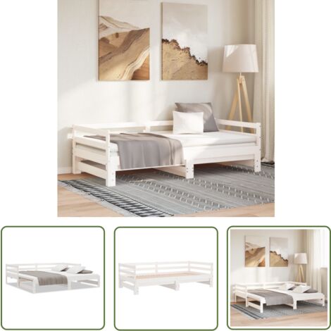 The Living Store Lit coulissant sans matelas blanc 80x200 cm - Lit De Jour - Canapé-lit - Lit D'appoint - Lit En Bois - Lit Blanc