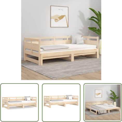 The Living Store Lit coulissant sans matelas bois de pin massif 2x(90x190) cm - Canapé Lit - Lit Invité - Meuble Chambre - Lit Tiroir - Lit Compact