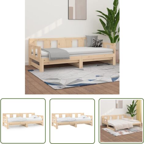 The Living Store Lit coulissant sans matelas bois de pin solide 2x(80x200) cm - Lit Convertible - Lit Tiroir - Canapé Lit - Meuble Chambre - Lit Double