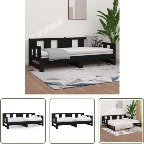 The Living Store Lit coulissant sans matelas noir 2x(80x200)cm - Lit Tiroir - Lit Convertible - Lit Compact - Meuble Chambre - Literie