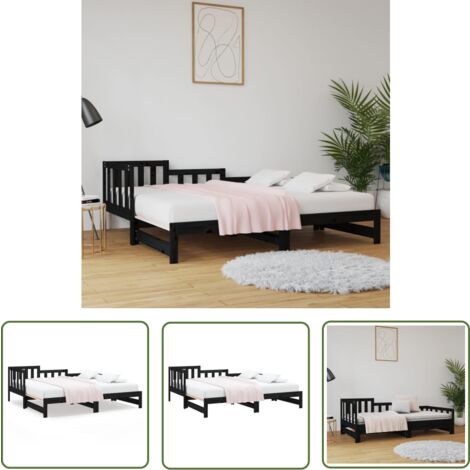 The Living Store Lit coulissant sans matelas noir 2x(90x190) cm - Lit De Jour - Canapé-lit - Lit D'appoint - Lit Pliable - Meuble Multifonctionnel