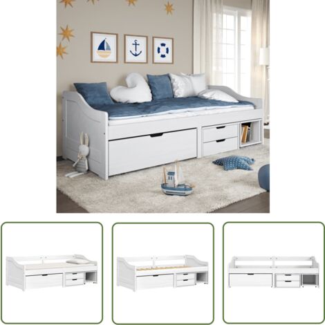 The Living Store Lit de jour avec 3 tiroirs sans matelas IRUN blanc 90x200 cm - Lit De Jour - Canapé-lit - Lit D'appoint - Lit Convertible - Meuble Multifonction