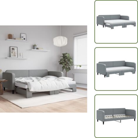 The Living Store Lit de jour avec gigogne et matelas gris clair 90x200 cm tissu - Canapé Convertible - Lit Tiroir - Lit Invité - Literie - Meuble Multifonctionnel