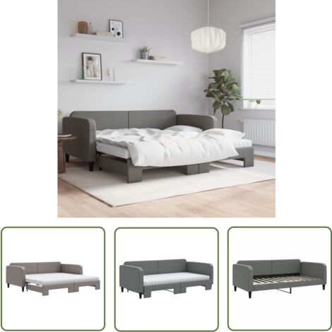 The Living Store Lit de jour avec gigogne et matelas gris foncé 100x200 cm tissu - Canapé Convertible - Lit Gigogne - Lit Invité - Meuble Multifonctionnel - Literie