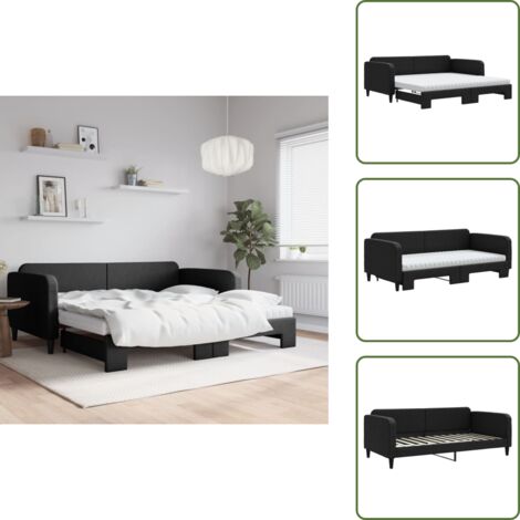The Living Store Lit de jour avec gigogne et matelas noir 100x200 cm tissu - Canapé Convertible - Lit Gigogne - Canapé Lit - Meuble Multifonctionnel - Literie
