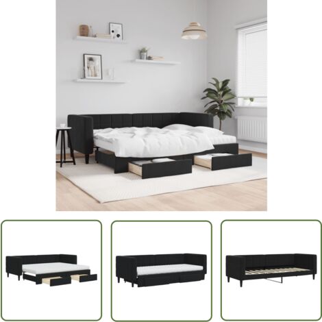 The Living Store Lit de jour avec gigogne et tiroirs noir 80x200 cm velours - Canapé Convertible - Lit Gigogne - Meuble Multifonctionnel - Lit Invité - Rangements Intégrés