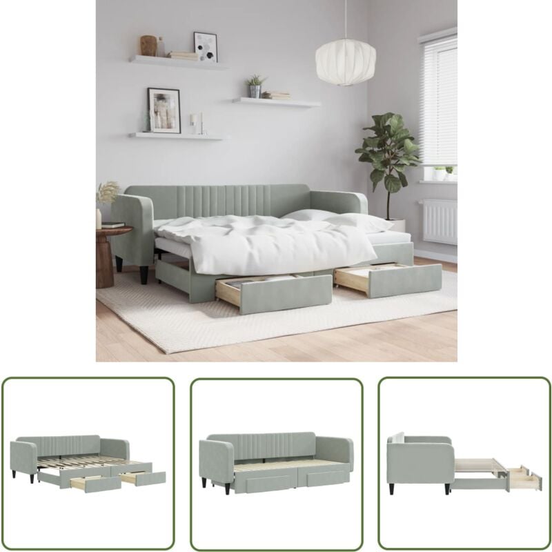 The Living Store Lit de jour avec gigogne et tiroirs sans matelas 80x200 cm - Canapé Lit - Lit Gigogne - Meuble Multifonctionnel - Lit D'appoint
