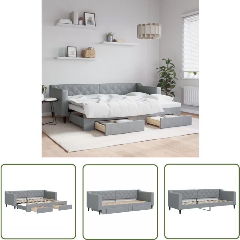 The Living Store - Lit de jour avec gigogne et tiroirs sans matelas 80x200 cm - Canapé Lit - Lit Gigogne - Meuble Multifonctionnel - Lit D'appoint