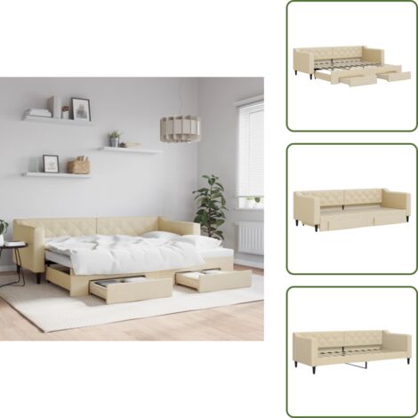 The Living Store Lit de jour avec gigogne et tiroirs sans matelas crème 80x200cm - Canapé-lit
