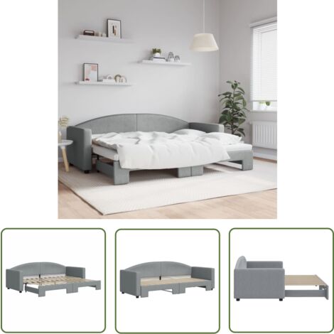 The Living Store Lit de jour avec gigogne sans matelas gris clair 80x200 cm - Canapé Convertible - Lit Deux Places - Lit Tiroir - Meuble Multifonction - Literie