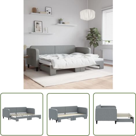 The Living Store Lit de jour avec gigogne sans matelas gris clair 80x200 cm - Lit Deux Places - Canapé Lit - Lit Convertible - Meuble Multifonction - Literie