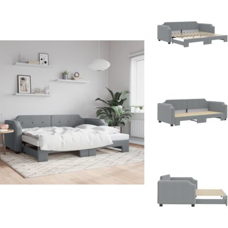 The Living Store Lit de jour avec gigogne sans matelas gris clair 90x200 cm - Canapé-lit