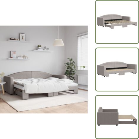 The Living Store Lit de jour avec gigogne sans matelas taupe 80x200 cm - Canapé Convertible - Lit Deux Places - Lit Tiroir - Meuble Multifonction - Literie