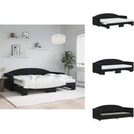 The Living Store Lit de jour avec lit gigogne et matelas noir 80x200 cm velours - Lit gigogne