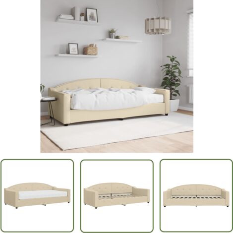 The Living Store Lit de jour avec matelas crème 90x200 cm tissu - Canapé Convertible - Lit Deux Places - Lit Invité - Literie - Meuble Multifonctionnel