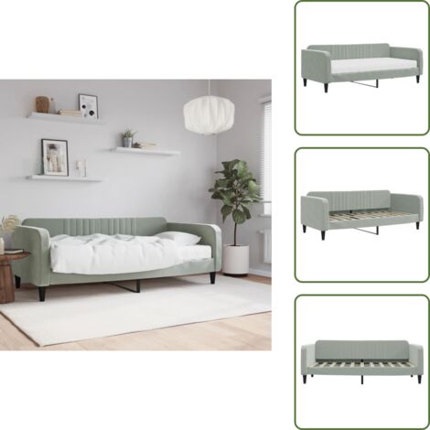The Living Store Lit de jour avec matelas gris clair 90x190 cm velours - Canapé-lit