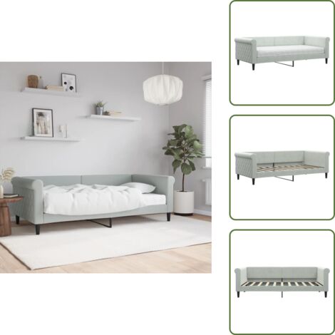 The Living Store Lit de jour avec matelas gris clair 90x190 cm velours - Lit Deux Places - Canapé Convertible - Lit Invité - Meuble Multifonctionnel - Literie