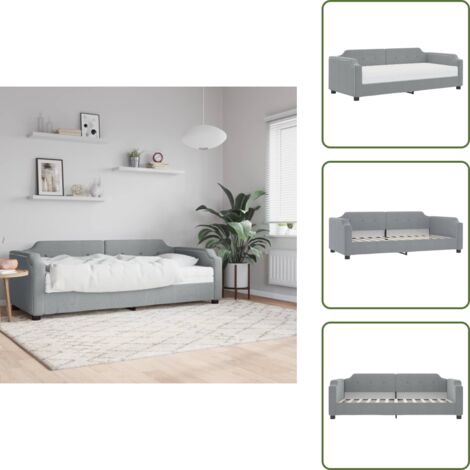 The Living Store Lit de jour avec matelas gris clair 90x200 cm tissu - Canapé Convertible - Lit Deux Places - Lit Invité - Mobilier Salle Séjour - Literie