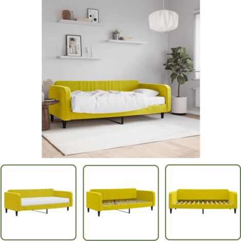 The Living Store Lit de jour avec matelas jaune 100x200 cm velours - Canapé Convertible - Lit Deux Places - Lit Invité - Literie - Meuble Multifonctionnel
