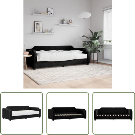 The Living Store Lit de jour avec matelas noir 100x200 cm tissu - Canapé Convertible - Lit Deux Places - Literie - Meuble Salle Séjour - Mobilier Design