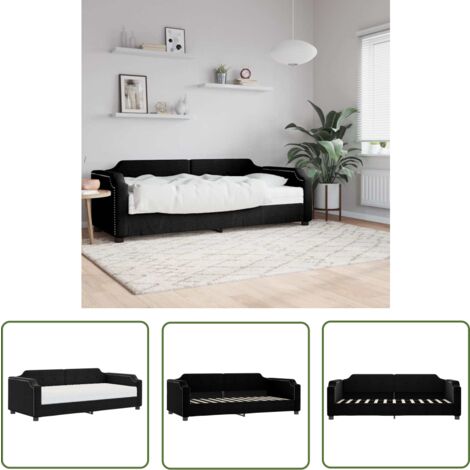 The Living Store Lit de jour avec matelas noir 80x200 cm tissu - Canapé Convertible - Lit Deux Places - Literie - Meuble Salle Séjour - Mobilier Design