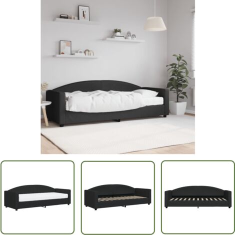 The Living Store Lit de jour avec matelas noir 80x200 cm tissu - Lit Deux Places - Canapé Convertible - Lit D'appoint - Meuble Multifonctionnel - Literie