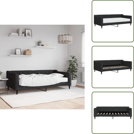 The Living Store Lit de jour avec matelas noir 90x190 cm tissu - Lit Deux Places - Canapé Convertible - Lit Invité - Mobilier Salle Séjour - Literie