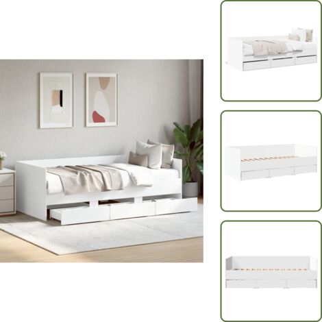 The Living Store Lit de jour avec tiroirs sans matelas blanc 90x200 cm - Lit Deux Places - Canapé Lit - Meuble Multifonctionnel - Rangements Intégrés - Lit Convertible