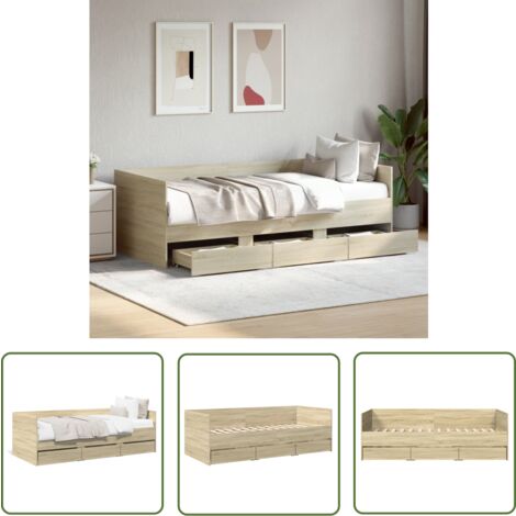 The Living Store Lit de jour avec tiroirs sans matelas chêne sonoma 90x200 cm - Lit Deux Places - Canapé Lit - Meuble Multifonction - Rangements Intégrés - Tiroir Coulissant