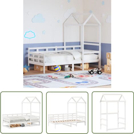 The Living Store Lit de jour avec toit sans matelas blanc 80x200 cm bois massif - Lit Convertible - Lit Enfant - Canapé Lit - Meuble Multifonction - Lit Coffre