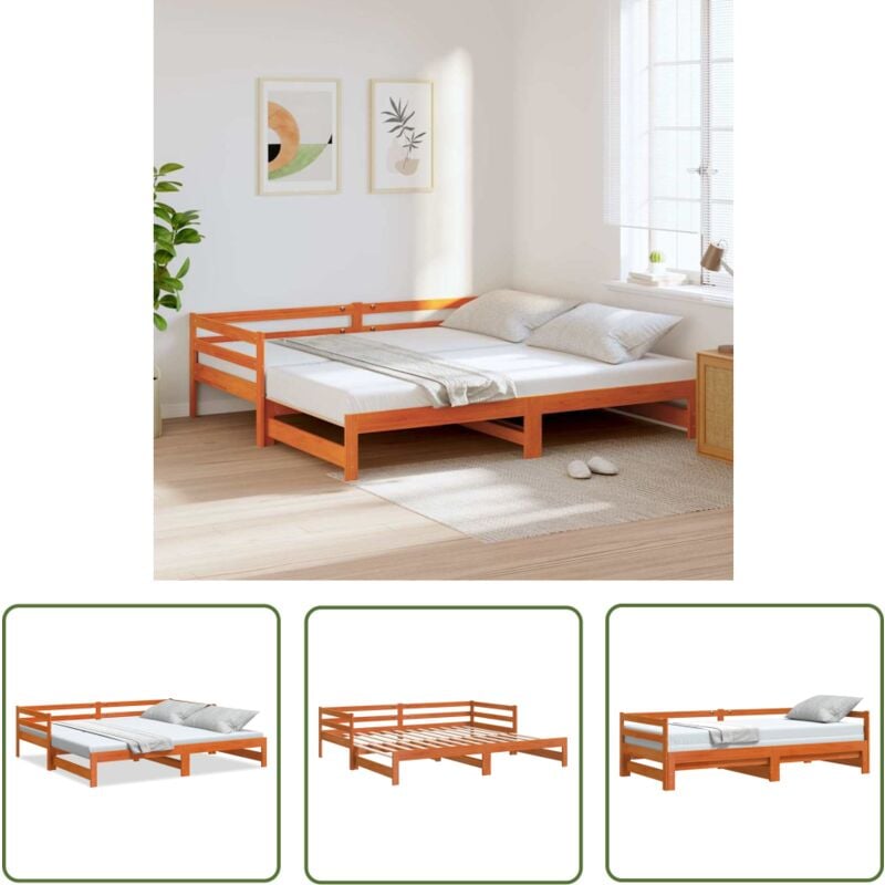 The Living Store - Lit de jour et lit gigogne sans matelas 90x190 cm bois massif - Lit Deux Places - Canapé Convertible - Lit Gigogne - Meuble