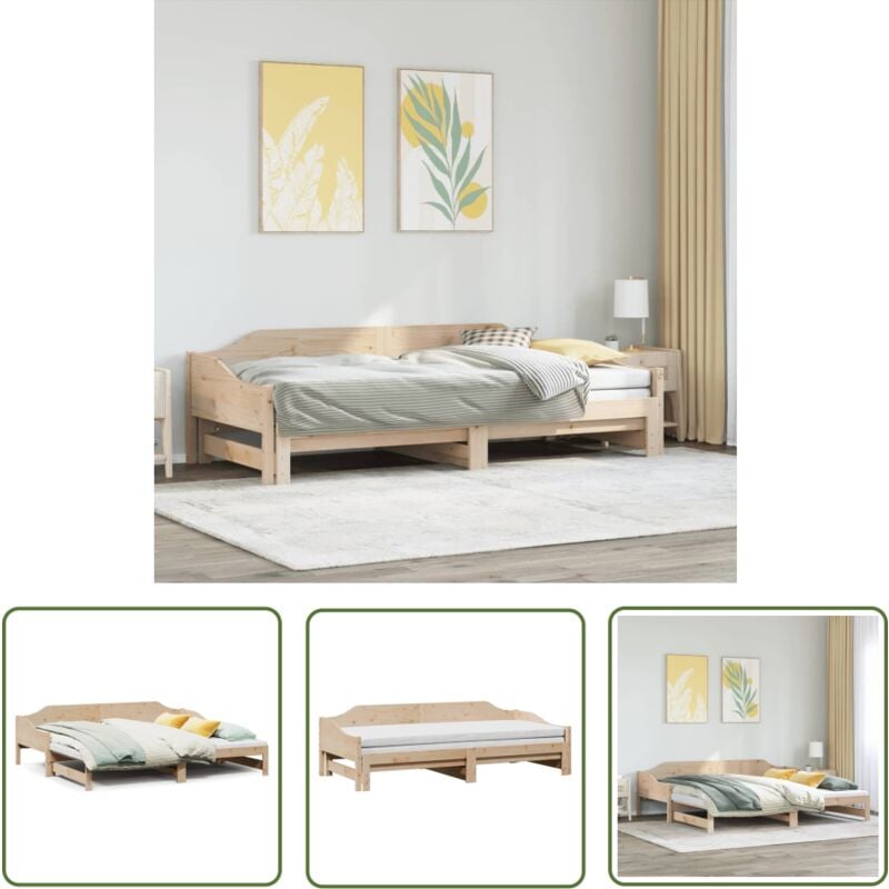 The Living Store - Lit de jour et lit gigogne sans matelas 90x190 cm bois massif - Lit Deux Places - Canapé Lit - Lit Gigogne - Meuble Multifonction