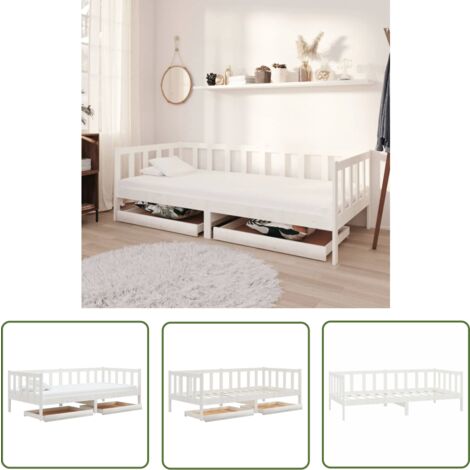 The Living Store Lit de jour sans matelas avec tiroirs 90x200 cm blanc - Lit Convertible - Canapé Lit - Lit Bois - Meuble Chambre - Literie