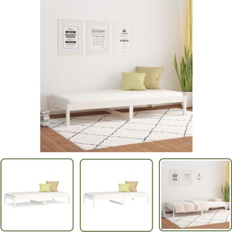 The Living Store Lit de jour sans matelas blanc 90x200 cm bois de pin massif - Lit De Jour - Canapé Lit - Lit D'appoint - Lit Blanc - Lit Bois De Pin