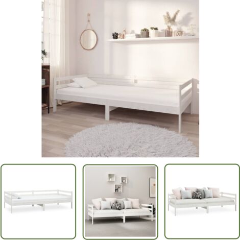 The Living Store Lit de jour sans matelas blanc bois de pin massif 90x200 cm - Lit Convertible - Canapé Lit - Lit Invité - Meuble Multifonction - Lit Bois