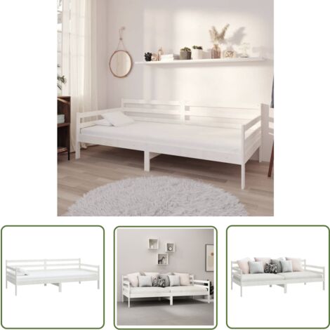 The Living Store Lit de jour sans matelas blanc bois de pin massif 90x200 cm - Lit Convertible - Canapé Lit - Meuble Multifonction - Lit Invité - Lit Bois