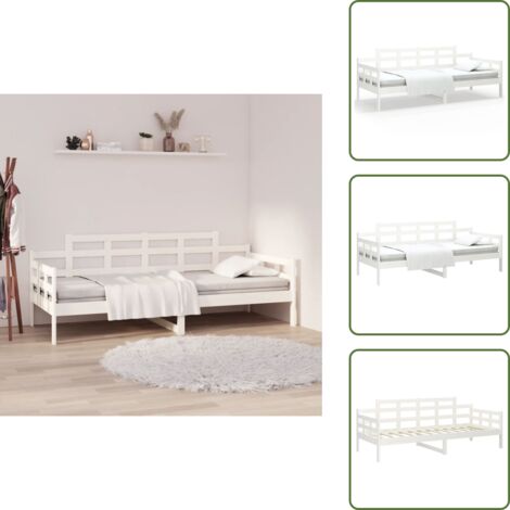 The Living Store Lit de jour sans matelas blanc bois de pin massif 90x200 cm - Lit De Jour - Canapé Lit - Lit Invité - Meuble Multifonction - Lit En Bois