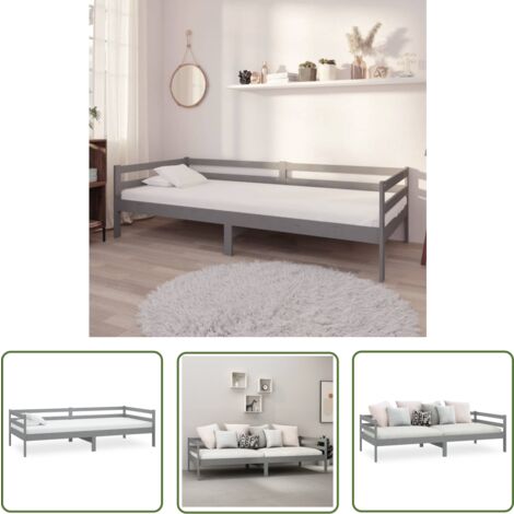 The Living Store Lit de jour sans matelas gris bois de pin massif 90x200 cm - Lit Convertible - Canapé Lit - Lit Invité - Meuble Multifonction - Lit Bois