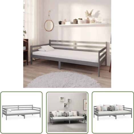 The Living Store Lit de jour sans matelas gris bois de pin massif 90x200 cm - Lit Convertible - Canapé Lit - Lit Invité - Meuble Multifonction - Lit Bois