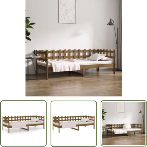 The Living Store Lit de jour sans matelas marron miel 90x200 cm bois pin massif - Lit De Jour - Canapé Convertible - Lit Pliable - Meuble Multifonction - Lit Design