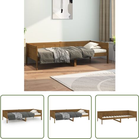 The Living Store Lit de jour sans matelas marron miel bois pin massif 90x190 cm - Lit De Jour - Canapé Lit - Lit Convertible - Meuble Design - Bois Massif