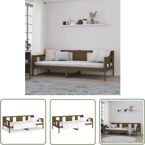 The Living Store Lit de jour sans matelas marron miel bois pin massif 90x190 cm - Lit De Jour - Canapé Lit - Lit Convertible - Meuble Rustique - Lit En Bois Massif