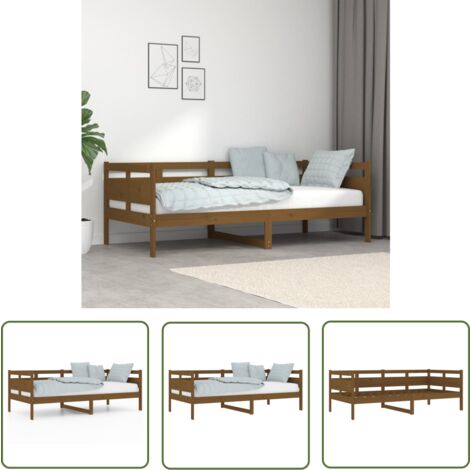 The Living Store Lit de jour sans matelas marron miel bois pin massif 90x190 cm - Lit De Jour - Canapé Lit - Lit Invité - Meuble Multifonction - Lit Compact
